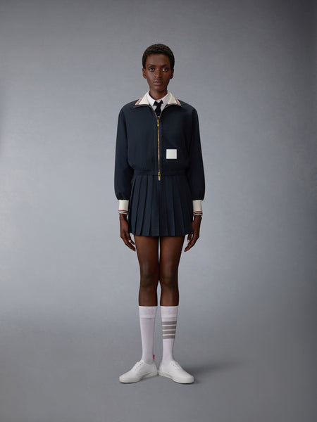 WOOL SEERSUCKER DRAWSTRING PLEATED MINI SKIRT NAVY