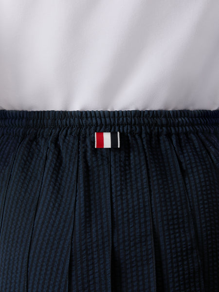 WOOL SEERSUCKER DRAWSTRING PLEATED MINI SKIRT NAVY