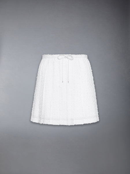 EYELASH TWEED DRAWSTRING PLEATED MINI SKIRT WHITE