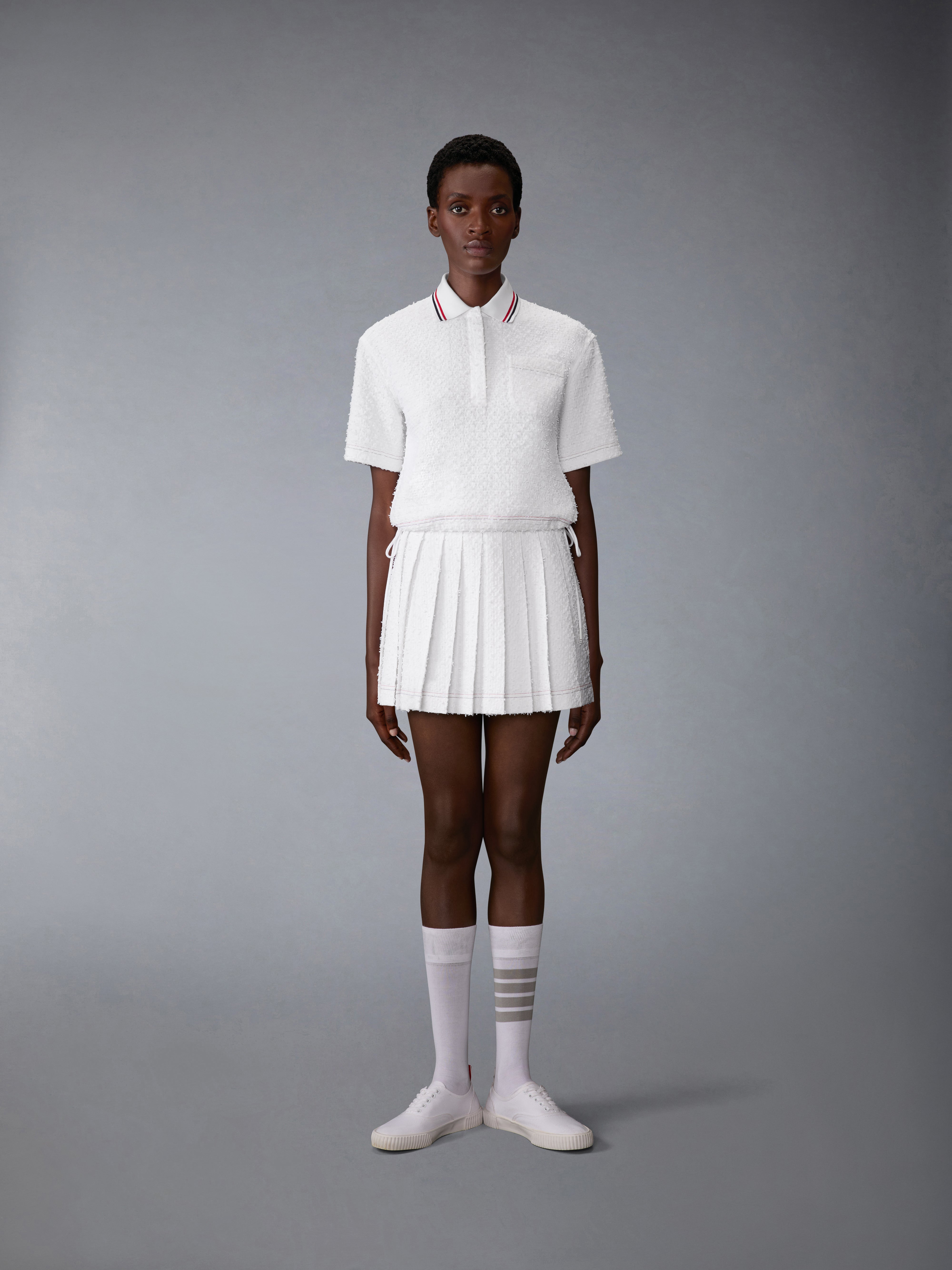 Eyelash Tweed Drawstring Pleated Mini Skirt | Thom Browne