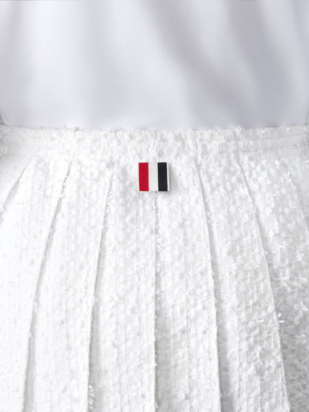EYELASH TWEED DRAWSTRING PLEATED MINI SKIRT WHITE