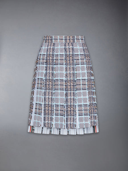 PLAID CHECK SUMMER TWEED FRAYED PLEATED SKIRT SEASONAL MULTI