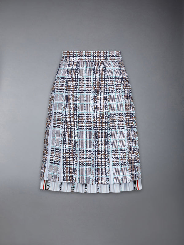 PLAID CHECK SUMMER TWEED FRAYED PLEATED SKIRT - featured image