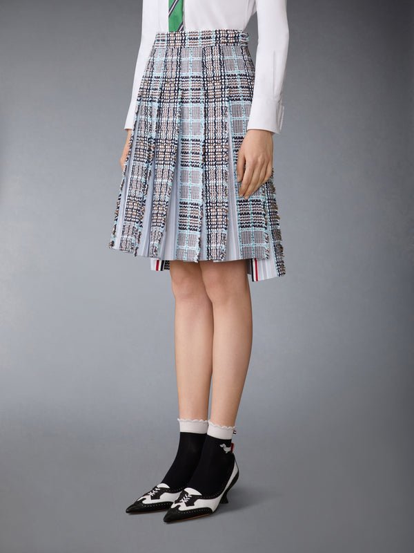 PLAID CHECK SUMMER TWEED FRAYED PLEATED SKIRT - image 2