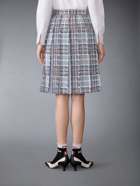 PLAID CHECK SUMMER TWEED FRAYED PLEATED SKIRT SEASONAL MULTI