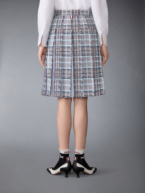 PLAID CHECK SUMMER TWEED FRAYED PLEATED SKIRT - image 3