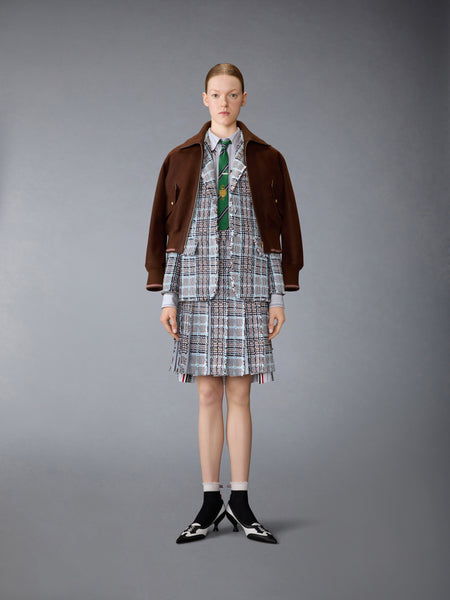 PLAID CHECK SUMMER TWEED FRAYED PLEATED SKIRT SEASONAL MULTI