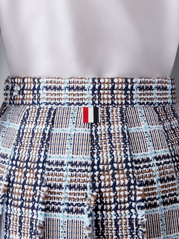 PLAID CHECK SUMMER TWEED FRAYED PLEATED SKIRT - image 5