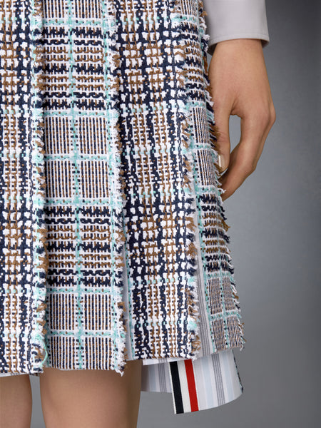PLAID CHECK SUMMER TWEED FRAYED PLEATED SKIRT SEASONAL MULTI