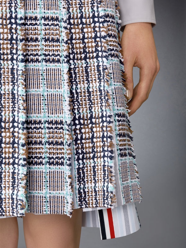 PLAID CHECK SUMMER TWEED FRAYED PLEATED SKIRT - image 6