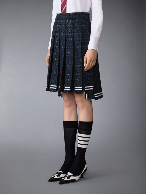 새틴 리본 트위드 프레이드 플리츠 스커트 - image 2