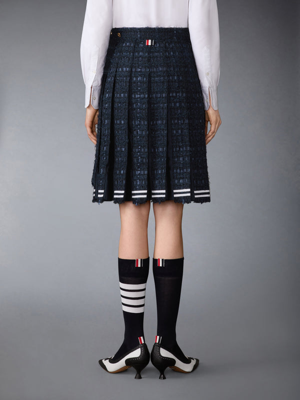 새틴 리본 트위드 프레이드 플리츠 스커트 - image 3