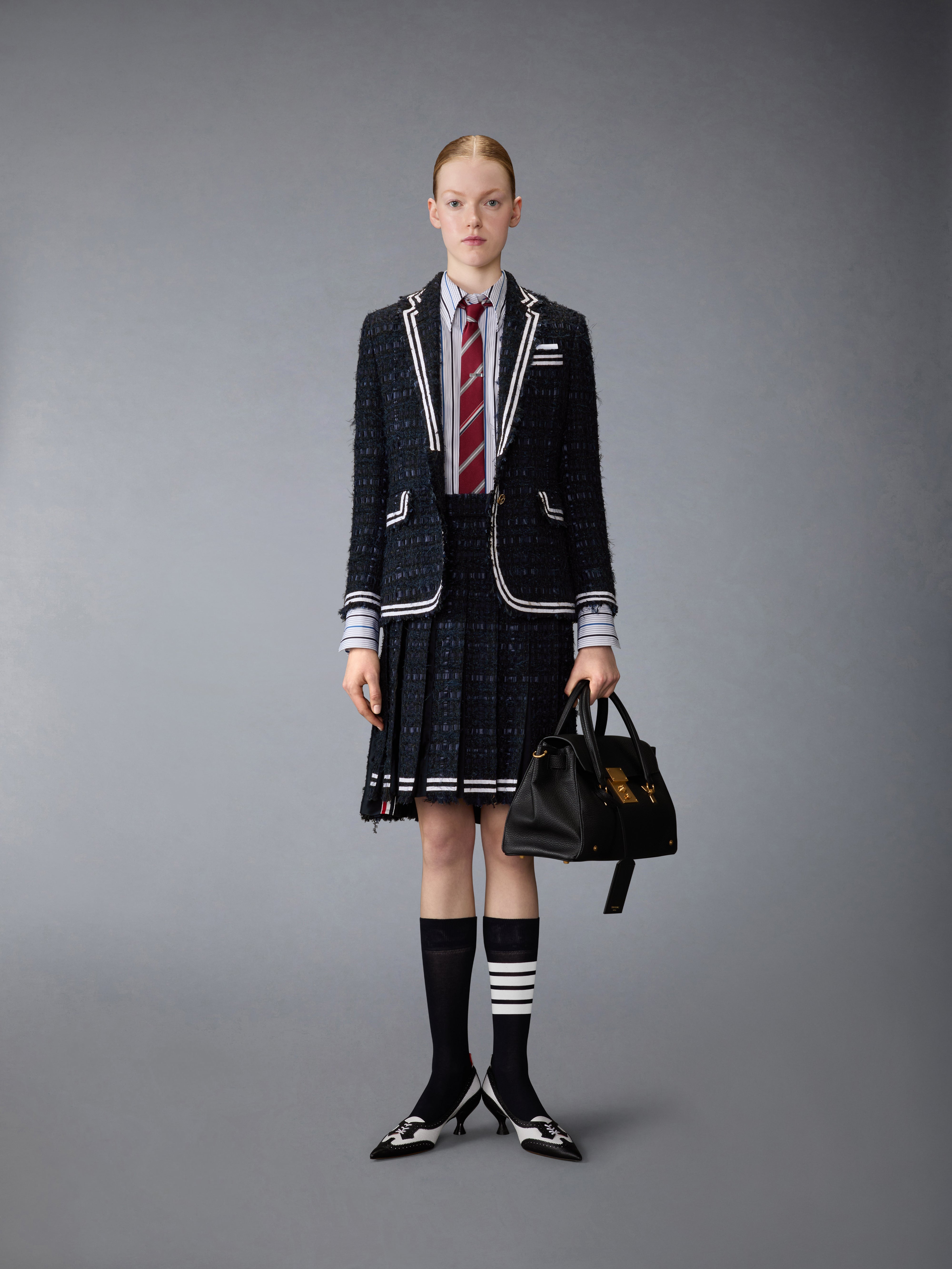 サテン リボン ツイード フレイド プリーツスカート | Thom Browne