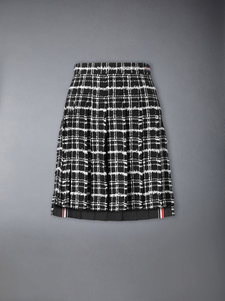 RIBBON TWEED PLEATED SKIRT WITH FRAY EDGE BLACK