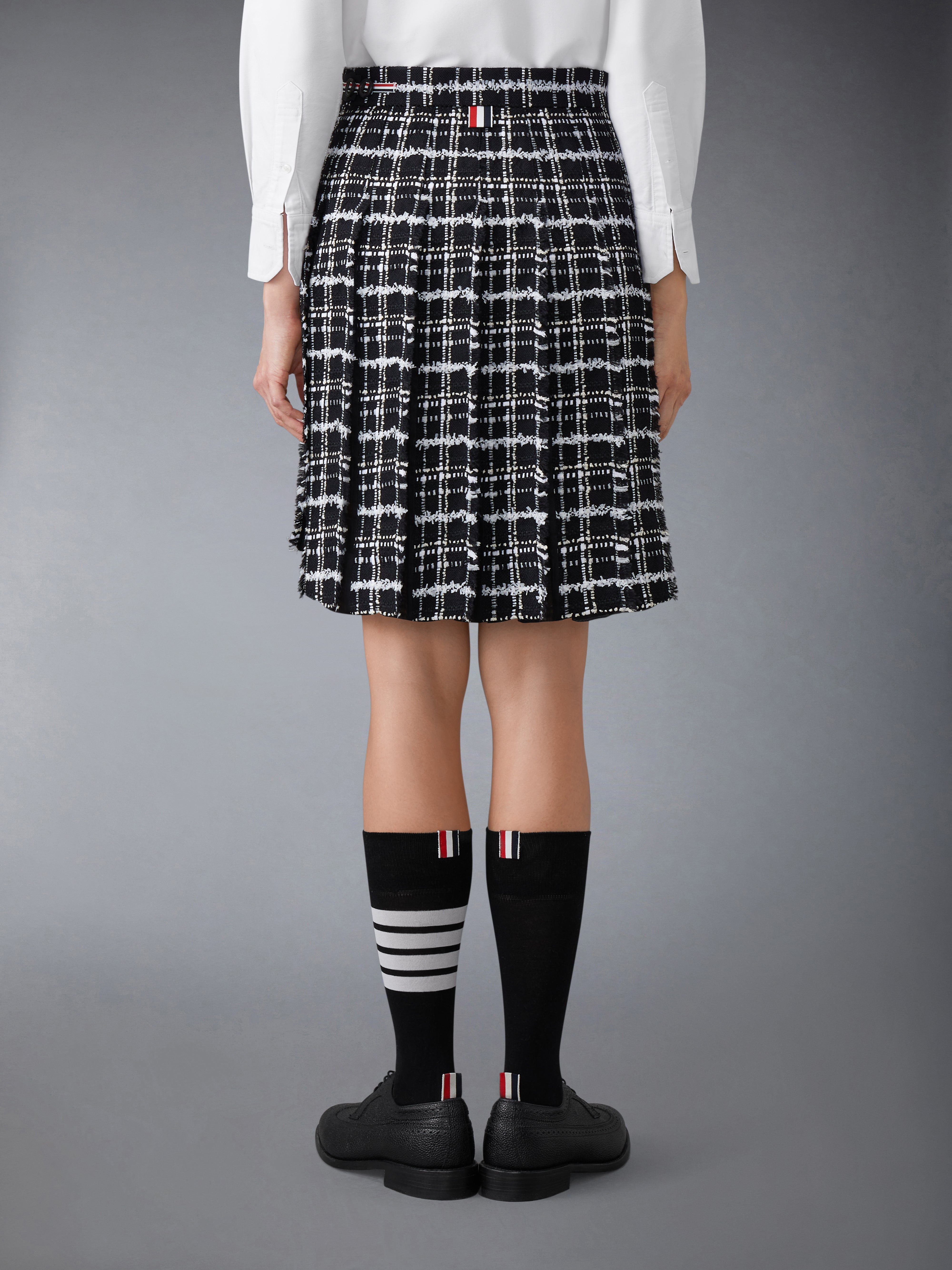 Ribbon Tweed Pleated Skirt With Fray Edge | Thom Browne