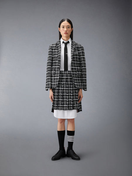 RIBBON TWEED PLEATED SKIRT WITH FRAY EDGE BLACK