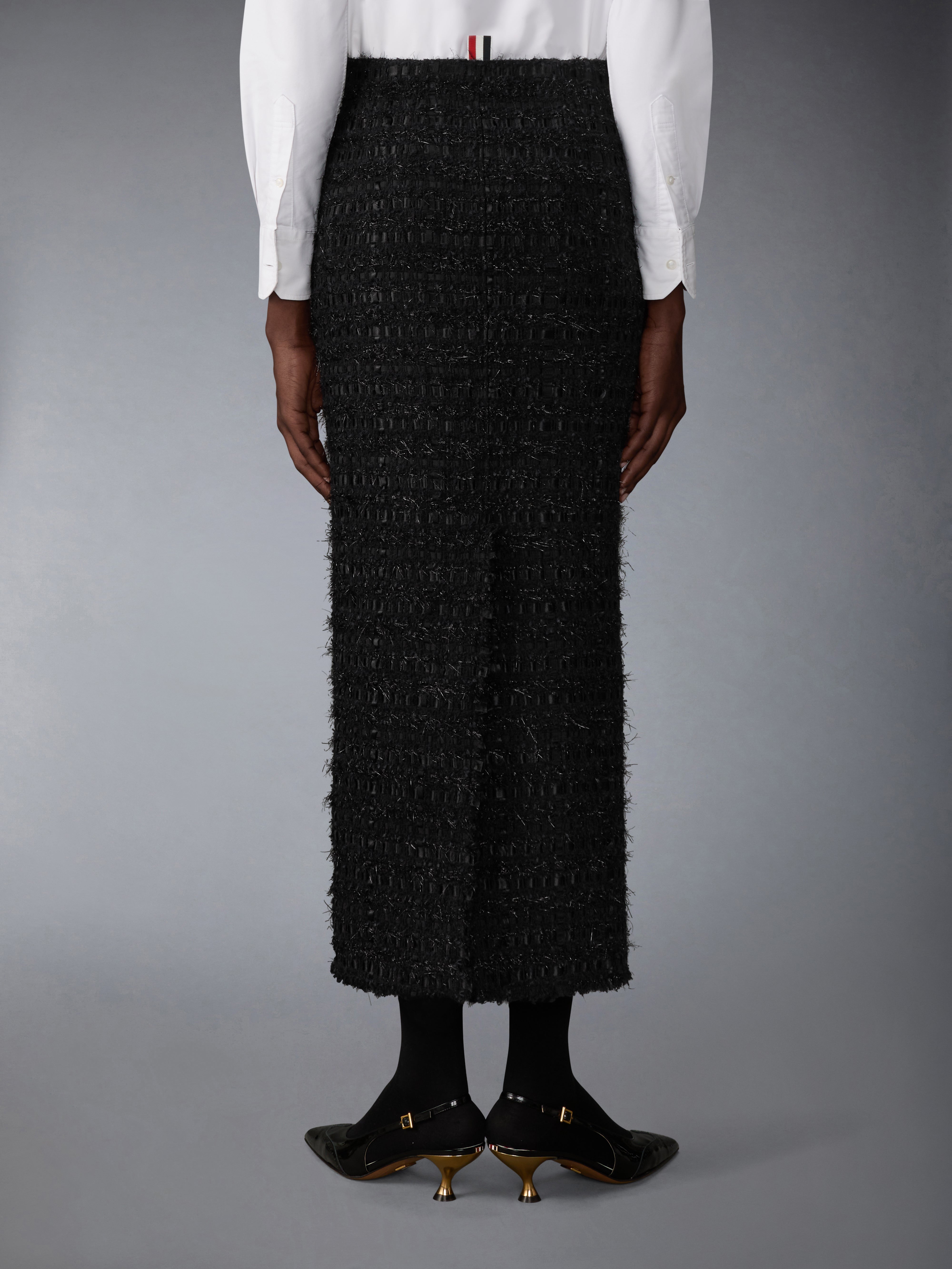 Satin Ribbon Tweed Frayed Hobble Skirt | Thom Browne