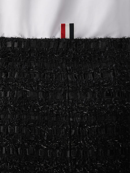 SATIN RIBBON TWEED FRAYED HOBBLE SKIRT BLACK