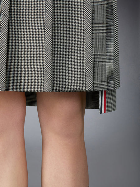 FUNMIX HOUNDSTOOTH FRESCO PLEATED SKIRT BLK/WHT