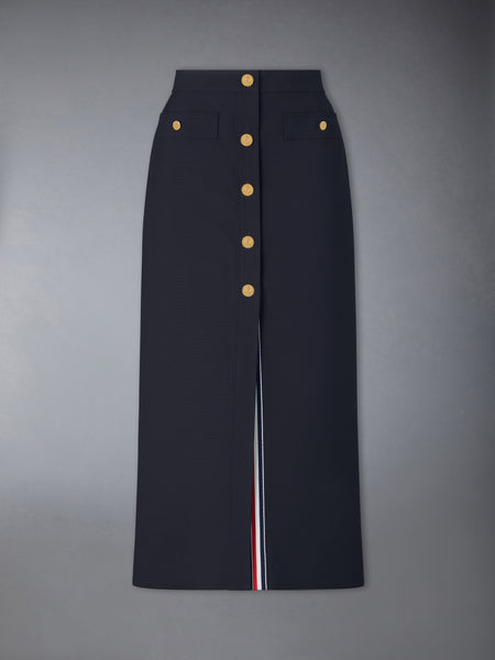 HOPSACK SUITING BUTTON FRONT SKIRT NAVY