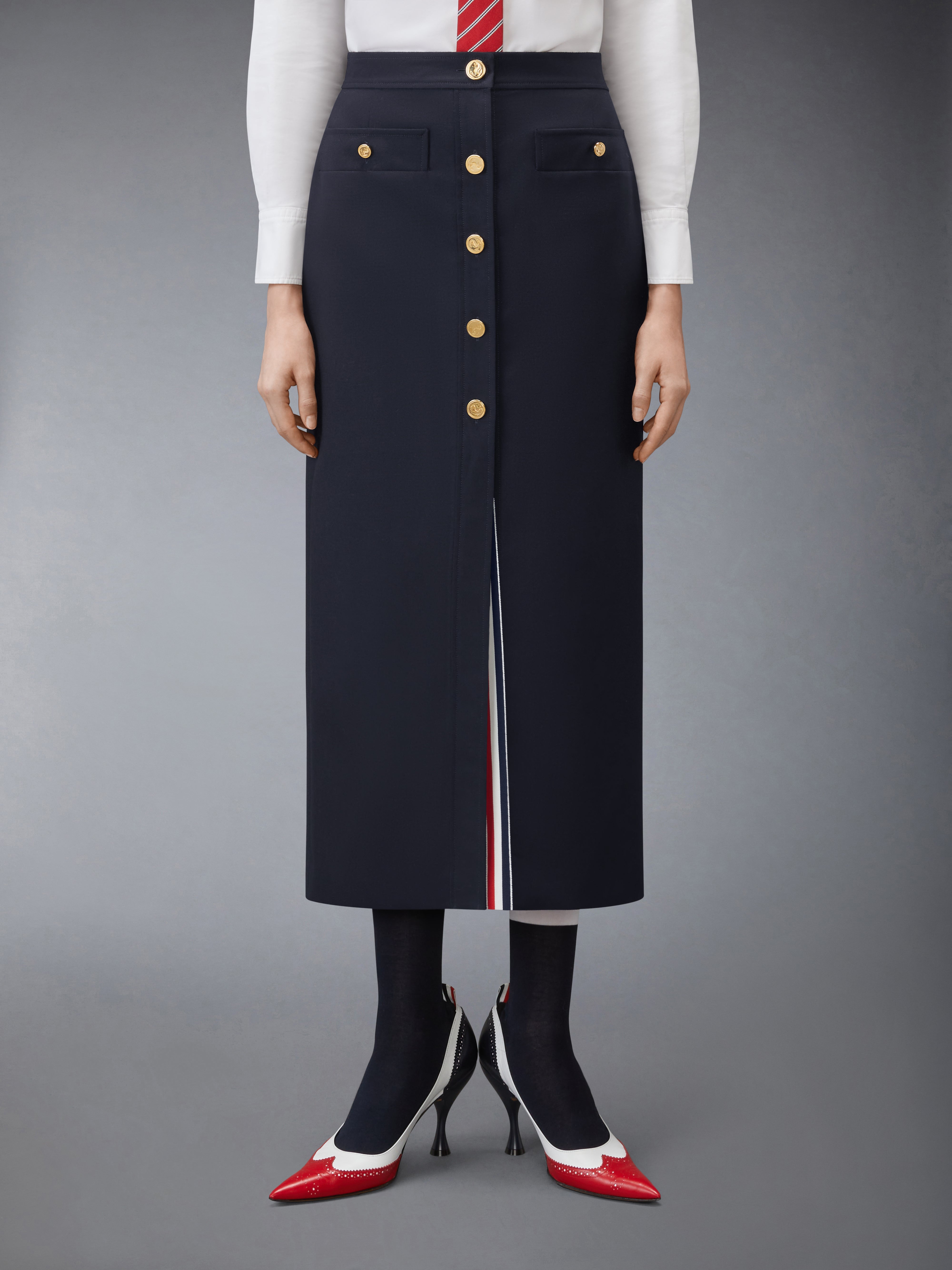 Hopsack Suiting Button Front Skirt