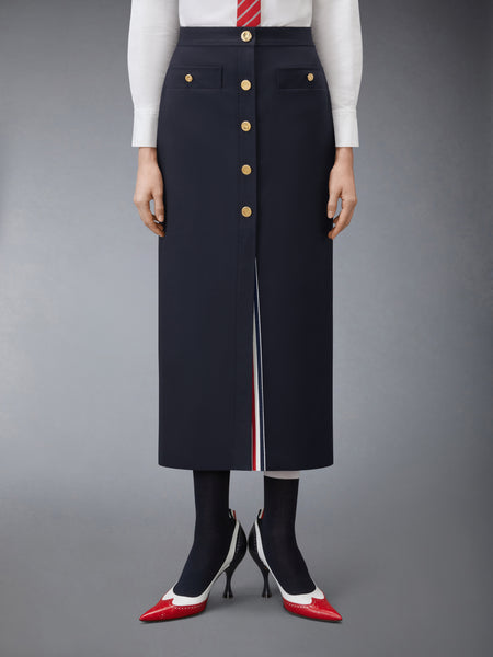 HOPSACK SUITING BUTTON FRONT SKIRT NAVY