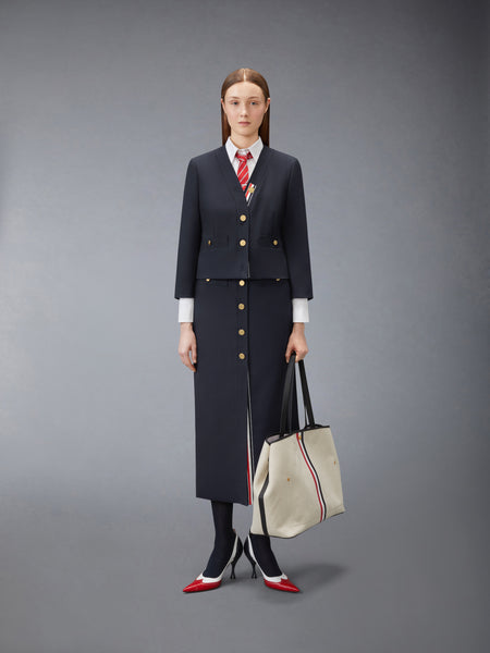 HOPSACK SUITING BUTTON FRONT SKIRT NAVY