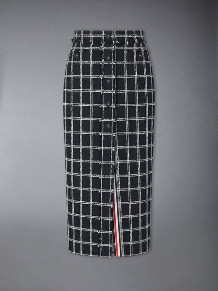 WINDOWPANE HOUNDSTOOTH TWEED SKIRT WITH FRAY EDGE BLACK