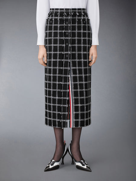 WINDOWPANE HOUNDSTOOTH TWEED SKIRT WITH FRAY EDGE BLACK