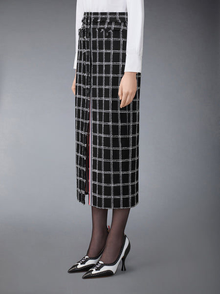 WINDOWPANE HOUNDSTOOTH TWEED SKIRT WITH FRAY EDGE BLACK