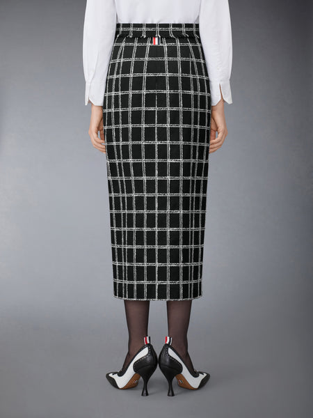 WINDOWPANE HOUNDSTOOTH TWEED SKIRT WITH FRAY EDGE BLACK