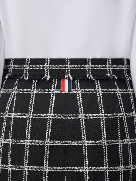 WINDOWPANE HOUNDSTOOTH TWEED SKIRT WITH FRAY EDGE BLACK
