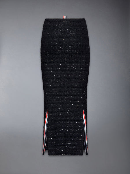 オーガンザ リボン ツイード ローライズ マキシ ホッブル スカート 黒