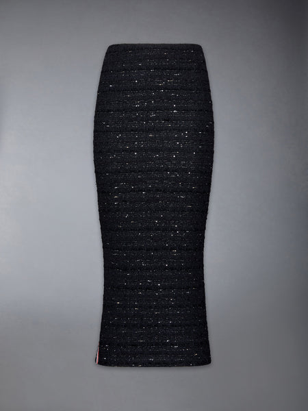 オーガンザ リボン ツイード ローライズ マキシ ホッブル スカート 黒