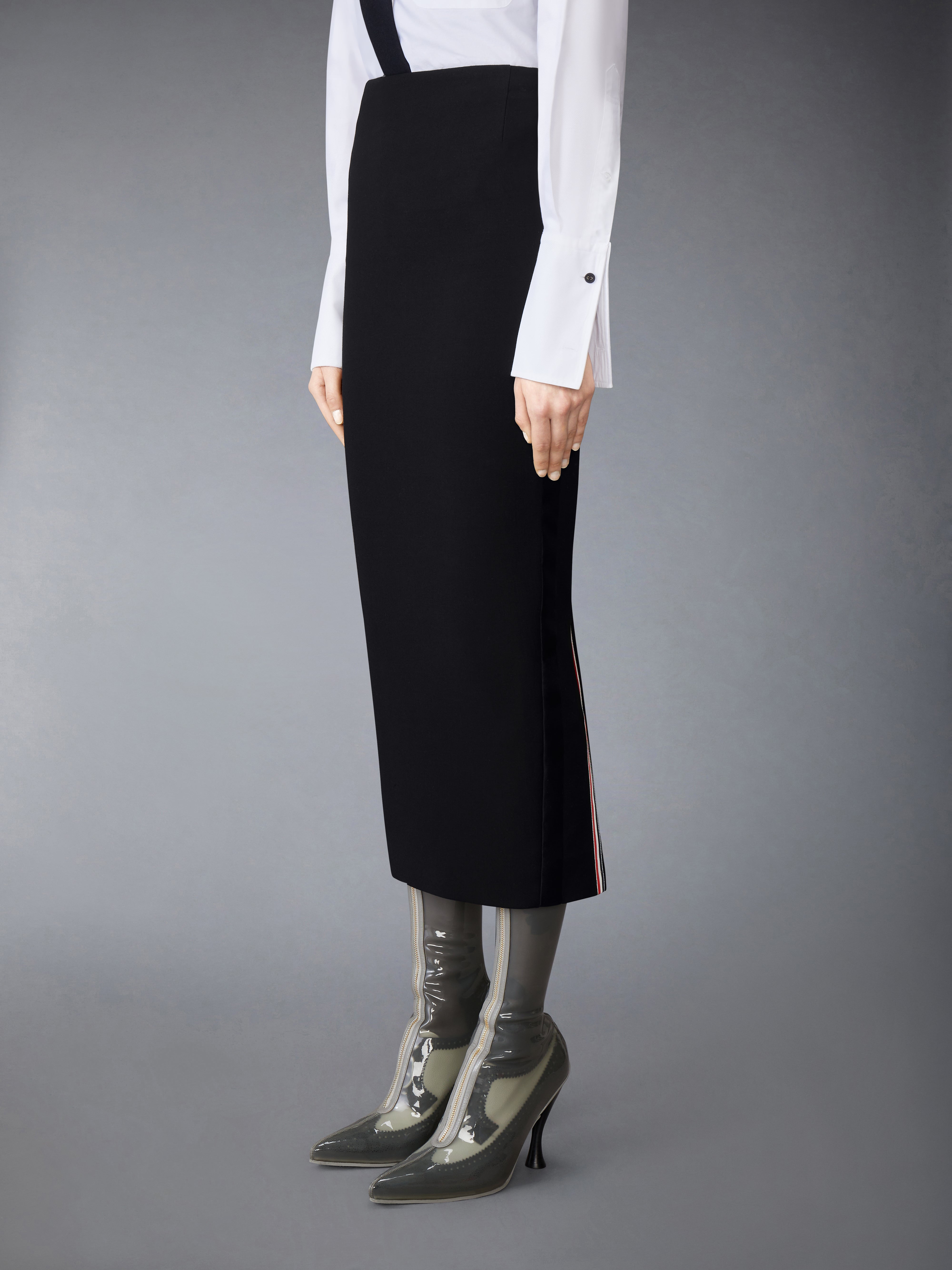 BANDL PIPING HEM SKIRT 黒/白 Solid Wool Crepe Low Rise Maxi Hobble Skirt | Thom Browne