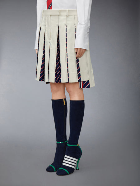 DENIM LOW RISE PLEATED SKIRT WHITE