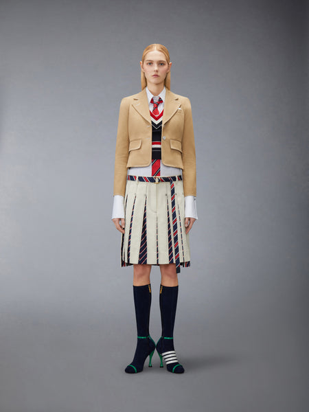 DENIM LOW RISE PLEATED SKIRT WHITE