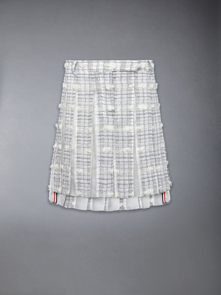REPP STRIPE POUF TWEED LOW RISE PLEATED SKIRT MED GREY