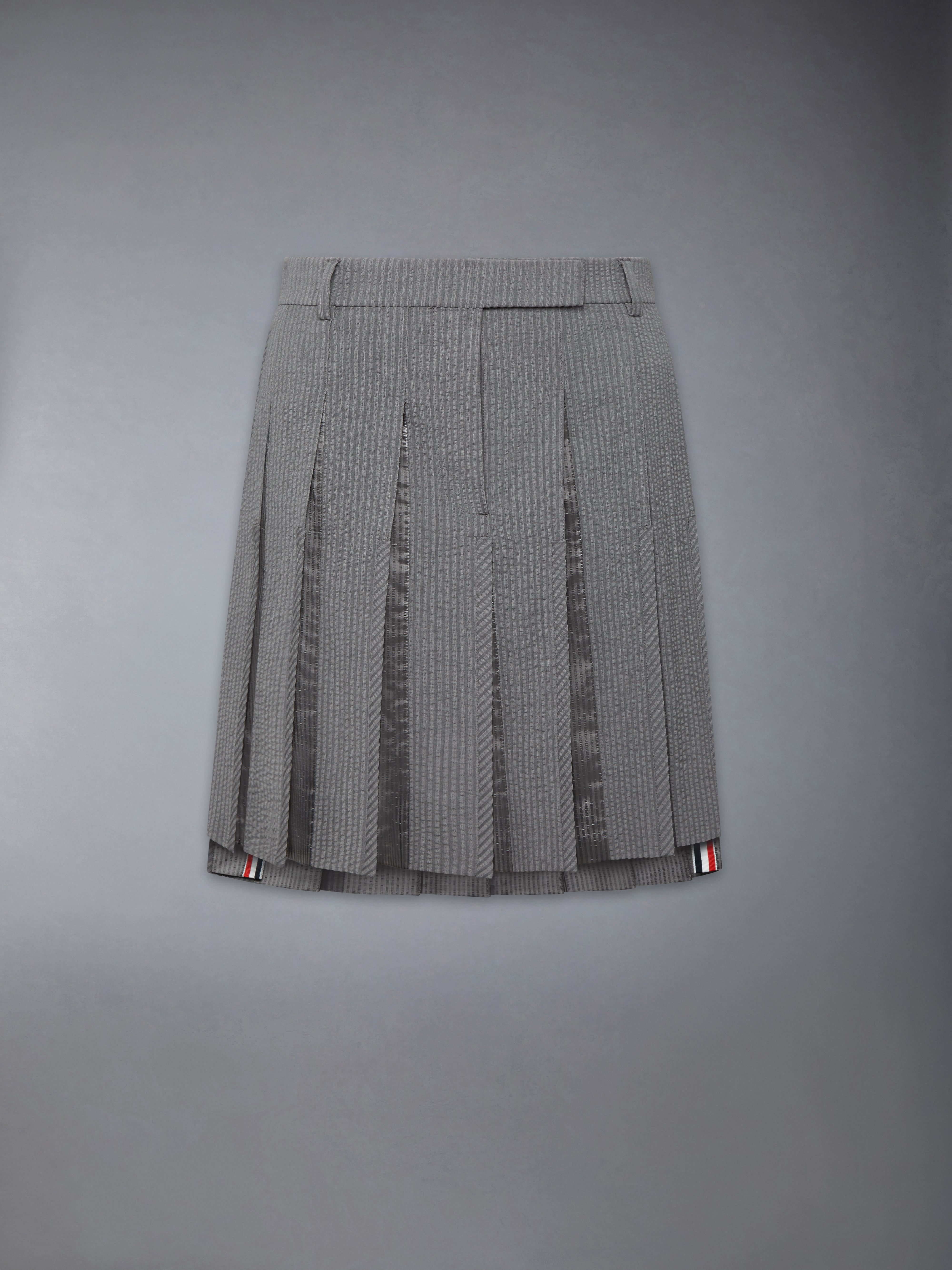 Wool Seersucker Pleated Low Rise Pleated Skirt | Thom Browne