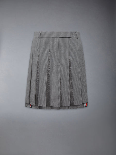 WOOL SEERSUCKER PLEATED LOW RISE PLEATED SKIRT LT GREY