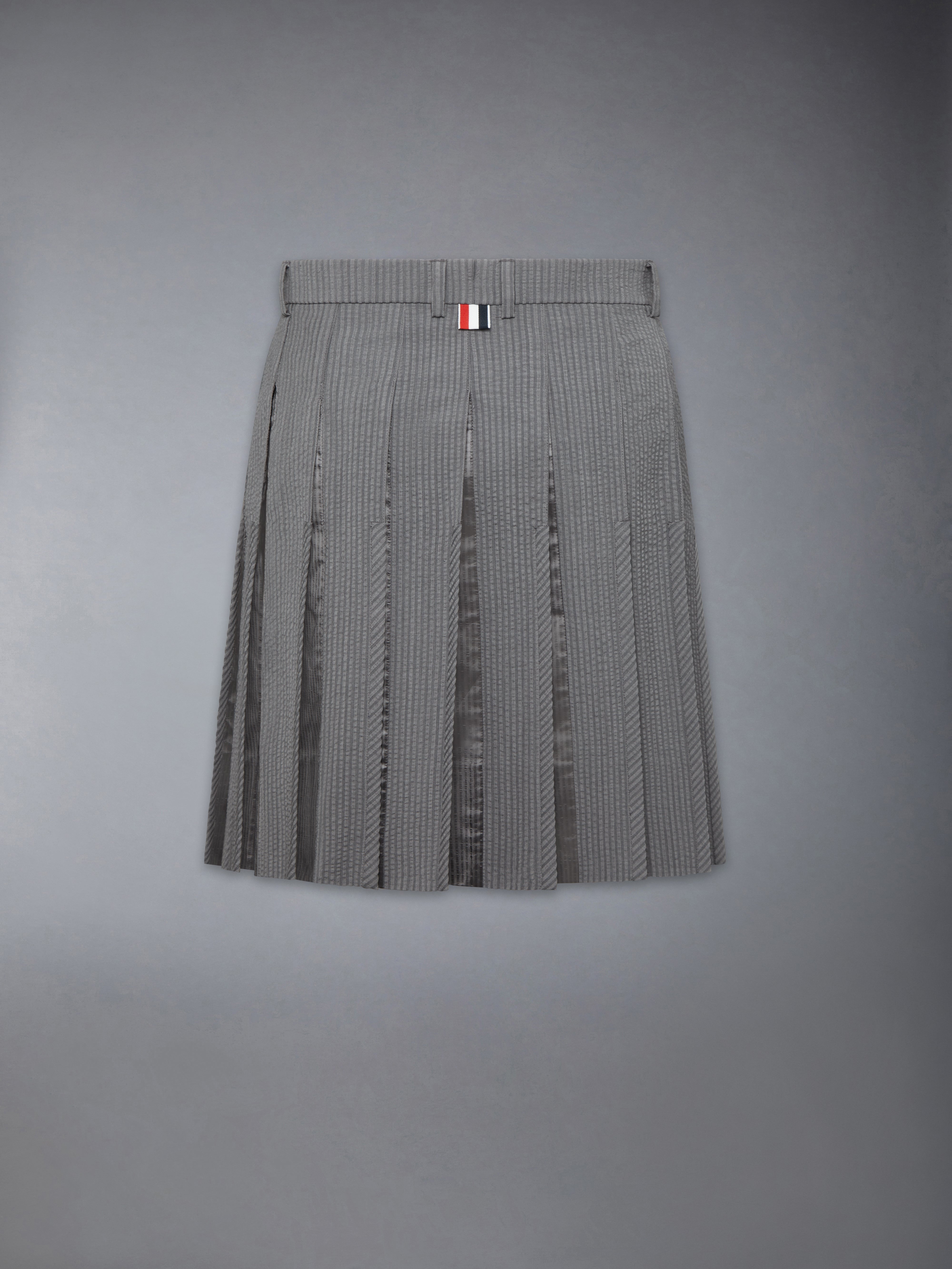 Wool Seersucker Pleated Low Rise Pleated Skirt | Thom Browne