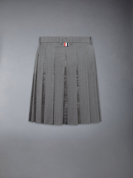 WOOL SEERSUCKER PLEATED LOW RISE PLEATED SKIRT LT GREY