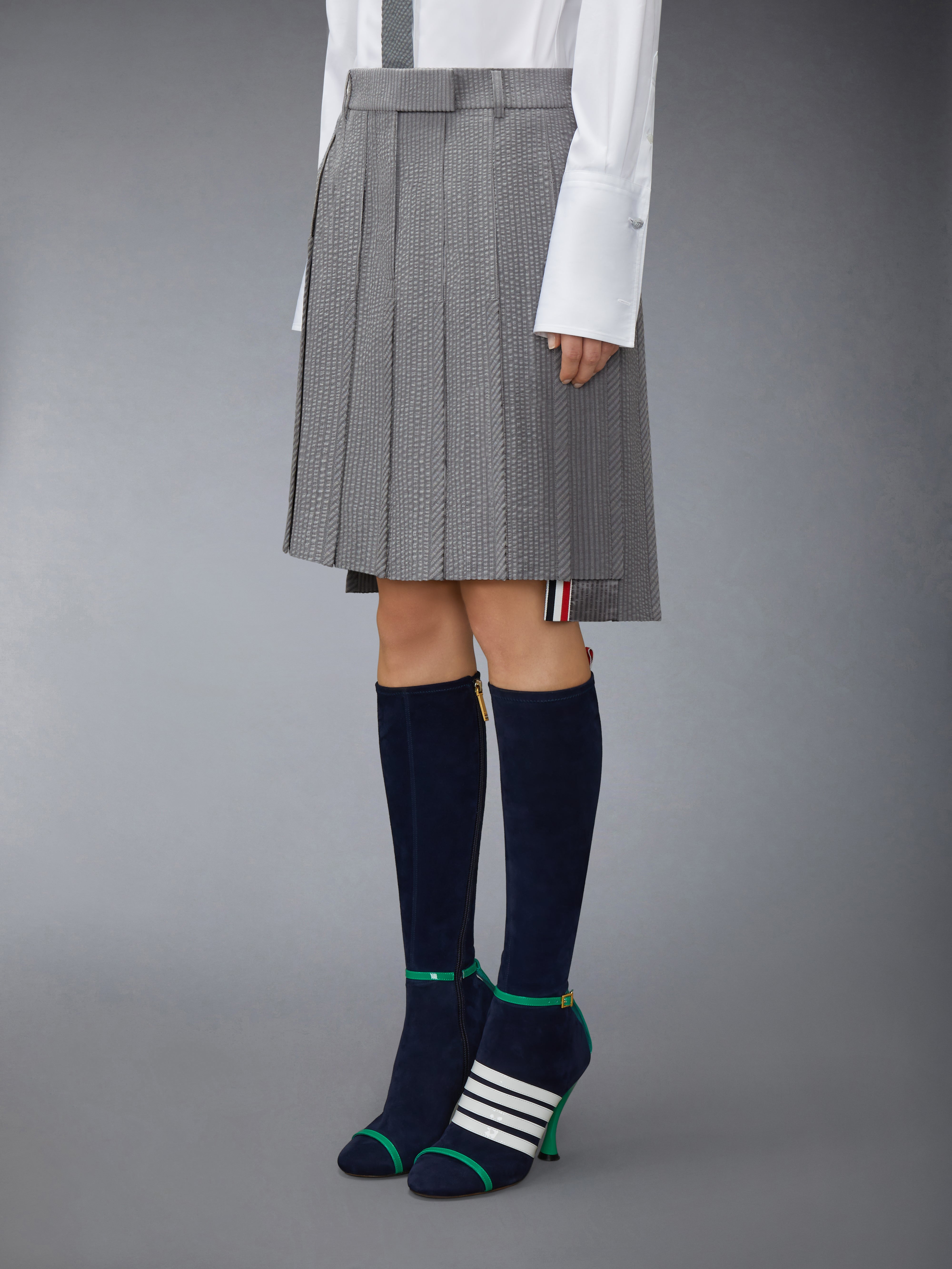 Wool Seersucker Pleated Low Rise Pleated Skirt | Thom Browne