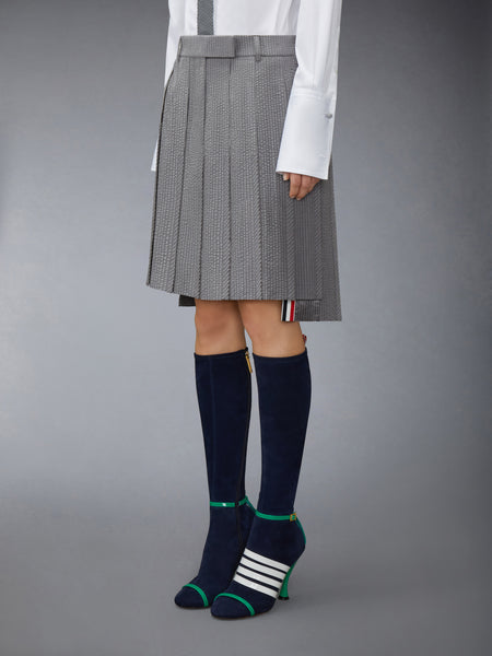 WOOL SEERSUCKER PLEATED LOW RISE PLEATED SKIRT LT GREY