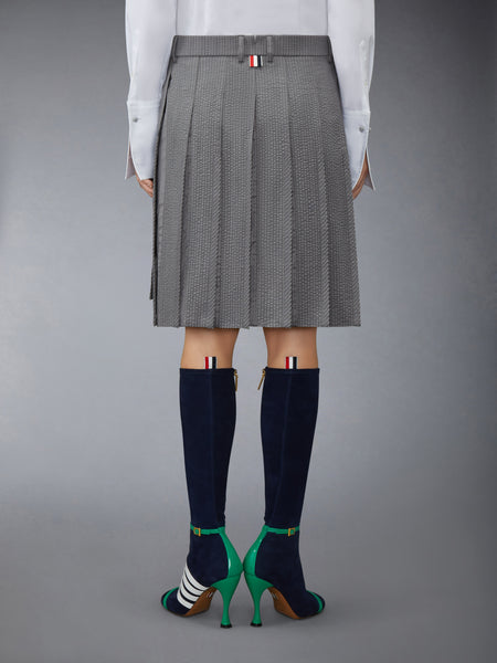 WOOL SEERSUCKER PLEATED LOW RISE PLEATED SKIRT LT GREY