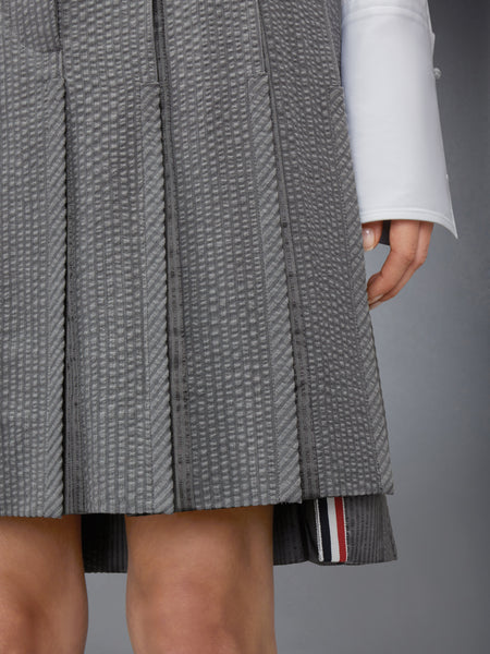 WOOL SEERSUCKER PLEATED LOW RISE PLEATED SKIRT LT GREY
