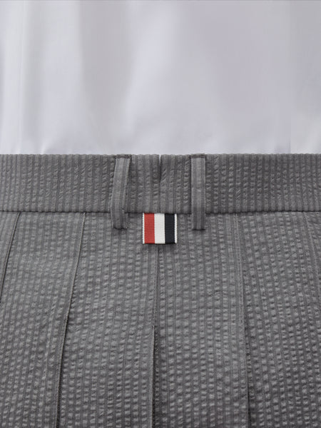 WOOL SEERSUCKER PLEATED LOW RISE PLEATED SKIRT LT GREY