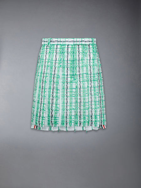 STRIPED SHEER TWEED LOW RISE PLEATED SKIRT GREEN