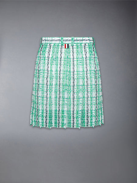 STRIPED SHEER TWEED LOW RISE PLEATED SKIRT GREEN
