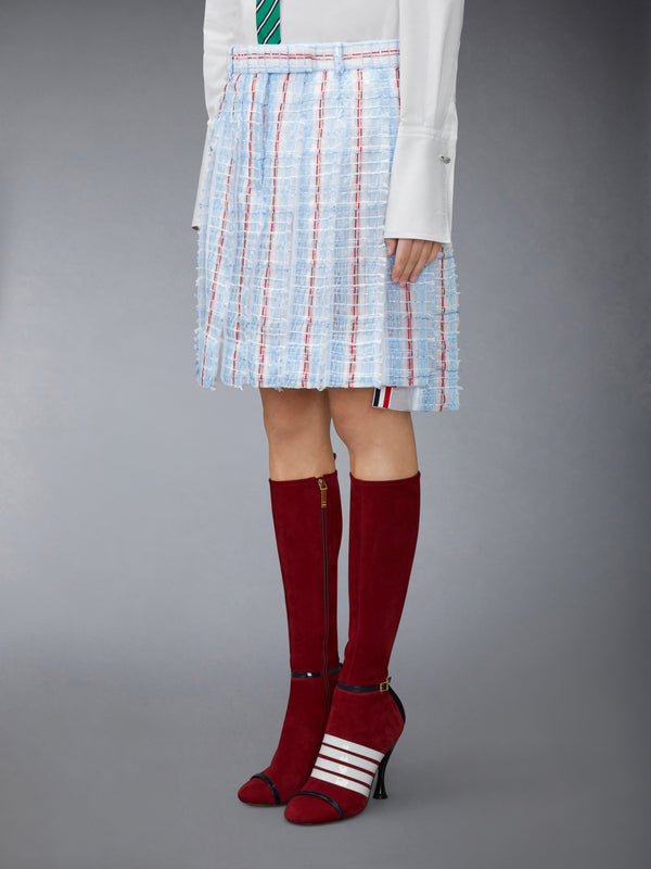 스트라이프 시어 트위드 로우라이즈 플리츠 스커트 - image 2